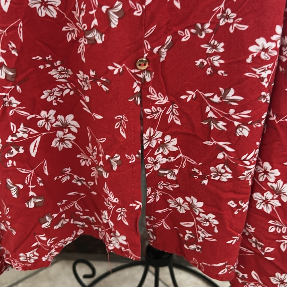 Red Indigo Rose Dress With White Floral Pattern V-Neck Sz L - Picture 2 of 6